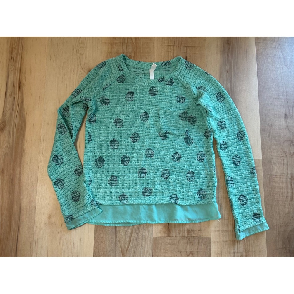 Xhilaration Girls XL Mint Green Skull Print Knit Top Layered Hem Long Sleeve